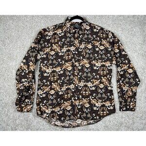 Planet B Mens XL Retro Floral Paisley Button Up Shirt Brown Black Boho Print